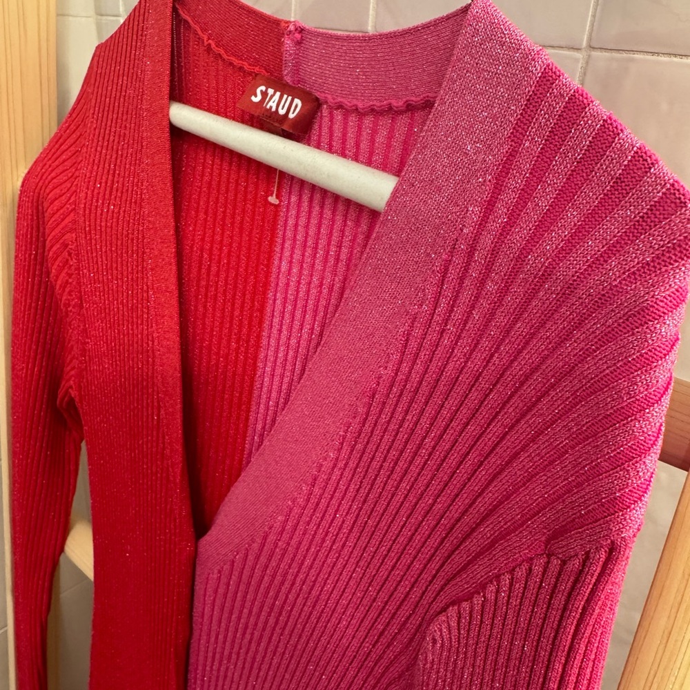 STAUD Shoko dress Colorblock Pink Rib-Knit Button-Front Dress - Women - Picture 3 of 8